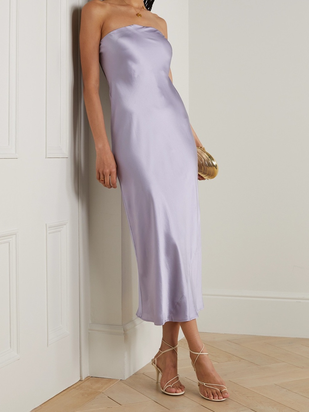 Reformation Joana Strapless Silk Midi Dress in Aura Charmeuse Purple Size XS
